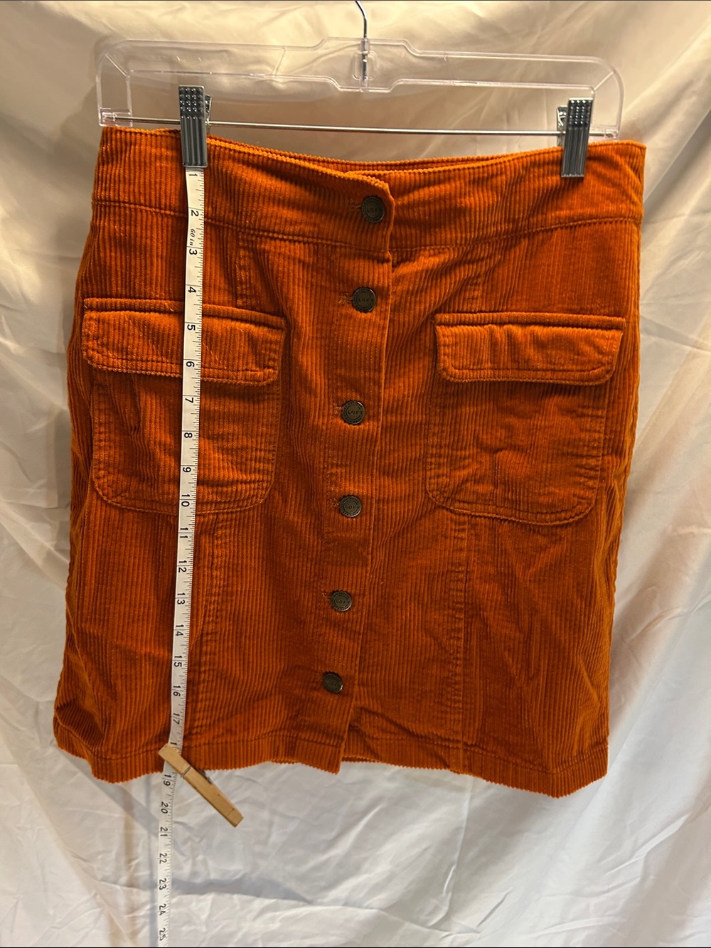 LOFT Button-Front Corduroy Mini Skirt in Orange